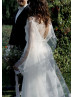 Two Piece Ivory Pleated Tulle Keyhole Back Wedding Dress